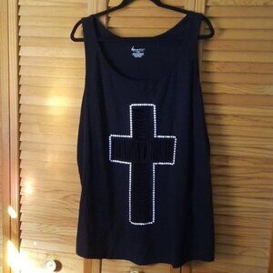 Lane Bryant Black  Shredded Cross Outlined Pearlized Circles Tank Top Size 22/24